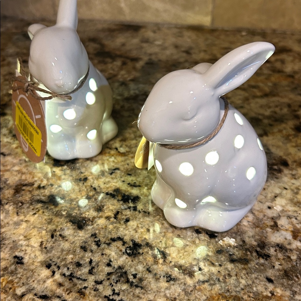 Mud Pie Bunny Light-Up Sitters, which are small ceramic figurines NWT
